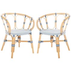 two chairs with blue and white stripes on them