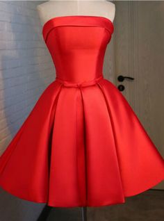 Strapless Homecoming Dress, Satin Strapless Dress, Strapless Homecoming Dresses, Short Satin Dress, Dama Dresses, Red Strapless Dress, Gorgeous Prom Dresses, Satin Homecoming Dress, Mermaid Outfit