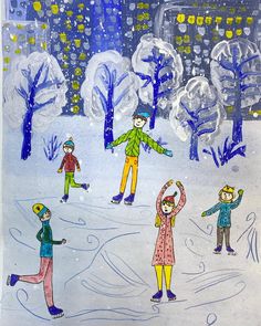 children are playing in the snow on their skis