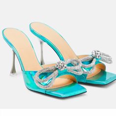 Brand New Mach & Mach Blue Double Bow Square Toe Mules. Size 41.5. 3.5” Heel. Sold Out Nationwide. Color Tiffany Blue. Retail $1100. Color Tiffany, Double Bow, Shoes Brand, Tiffany Blue, Mule Clogs, Mules Shoes, Shoe Brands, Clogs, Turquoise