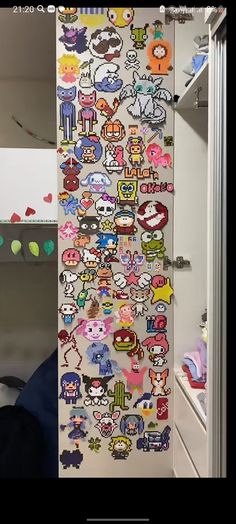 the door is decorated with many stickers