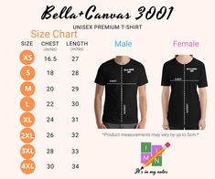 Bella Canvas 3001 Unisex Premium T-Shirt Size Chart | Etsy T Shirt Vinyl Size Chart, Decal Placement On Shirt, Design Size Chart For Shirts, Htv Placement On Shirts Back, Placement Of Vinyl On Shirts Back, T Shirt Pricing Guide Vinyl, Logo Sizes For Shirts, Tshirt Placement Guide For Vinyl, Tshirt Design Size Guide