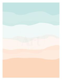 an abstract beach scene in pastel colors with waves and sand on the bottom right hand side