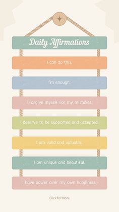 Boost your day with these powerful daily affirmations: 'I can do this. I am enough. I forgive myself for my mistakes. I deserve to be supported and accepted. I am valid and valuable. I am unique and beautiful. I have power over my own happiness.' Remind yourself of your worth and embrace positivity. Tap for more affirmations and share your favorite positive mantra in the comments below! 🌸💖 #DailyAffirmations #PositiveMindset #SelfLove #EmpowerYourself #YouAreEnough Golden Like Daylight, I Forgive Myself, Stay Disciplined, Forgive Myself, I Am Unique, Positive Mantras, Daily Affirmation, I Am Enough, Positive Discipline