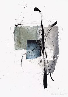 an abstract painting with black and white colors