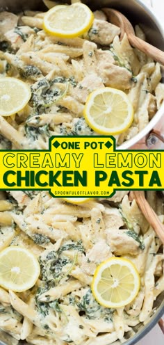 One Pot Creamy Lemon Chicken Pasta with Baby Kale Lemon Chicken Pasta One Pot, Chicken Lemon Spinach, Lemon Chicken Spinach Pasta, Chicken Kale Pasta Recipes, Lemon Chicken Pasta Crockpot, Kale Chicken Pasta, Lemon Chicken Noodles, Cheesy Lemon Pasta, Lemon Chicken Pasta Bake