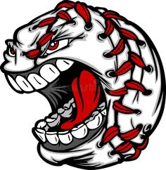 an angry baseball ball with the mouth open and teeth wide open, on a white background