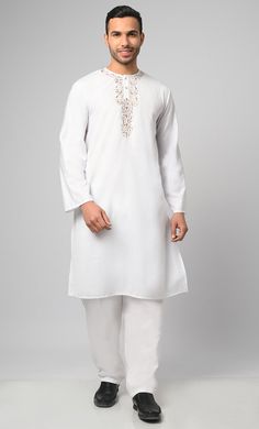 Aleem Modest Muslim Mens Embroidered Casual Eid Sets With Floral Embroidery, Casual Floral Embroidered Sets For Eid, Festive Cotton Loungewear Sets, Embroidered Long Sleeve Loungewear Sets, Casual Cotton Kurta For Loungewear, Embroidered Cotton Sets For Loungewear, Casual Festive Loungewear Set, Traditional Long Sleeve Kurta For Loungewear, Traditional Eid Kurta For Loungewear