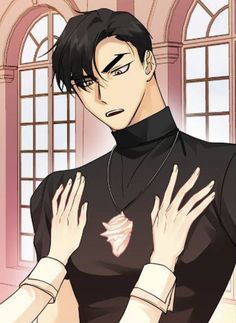 an anime character with his hands on his chest