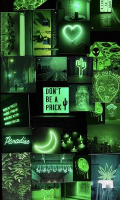 a collage of green images with the words don't be a prick