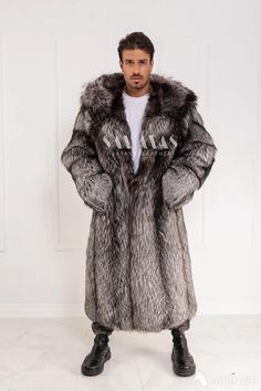 Luxury silver fox coat with whole skins and double sided fur hood Colors | Natural silver fox Huge full double side hood Soft fox skins from Scandinavian eco fur farms Skin on skin craftsmanship Super warm and cozy Classic and timeless Closure with hooks and loops Also internal string cord Saten luxury lining Length 135cm | 53inch Elegant yet casual coat Skins quality SAGA ROYAL COMPOSITION 100% Silver fox Made in Greece Real colors slightly vary from screen to screen Fur Clothes, Silver Fox Fur Coat, Raccoon Fur Coat, Fur Coat Men, Mens Fur Coat, Fox Coat, Winter Fur Coats, Fox Fur Jacket, Mens Fur