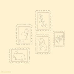 stamps with animals and hearts on them are arranged in the shape of four squares,