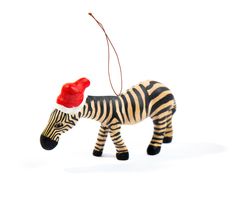 Zebra Christmas Ornament with Hand-painted Santa Hat - Welljourn Christmas Tree Wild African Animals Aroud The World, Turtle Jewelry, Christmas Favorites, Bird Ornaments, Zebra Wood, Safari Style, Sustainable Gifts, Handmade Holiday, Wooden Ornaments