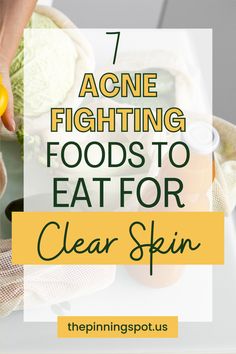 here are 7 acne fighting foods to eat for clear skin so if you’re looking for a solution to stubborn acne and pimples, this is the post for you. From this special antioxidant foods to my secret dish, that help clear acne and pimples. You'll learn what foods to eat to clear acne, what foods to avoid to ensure you dont get acne breakouts and learn how these foods can help reduce inflammation, promote skin healing, and leave you with clearer, healthier-looking skin. Foods That Clear Your Skin, What Clears Up Acne Fast, Foods To Eat To Clear Acne, Fruit For Clear Skin, Best Diet For Acne Prone Skin, Heal Pimples Fast, Foods To Help With Acne Clear Skin, Vitamin For Acne Clear Skin, Foods To Reduce Acne