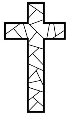 a black and white image of a cross with lines on the bottom, as if it was made out of paper