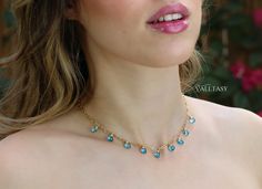 Necklace Length: 18 Swiss Blue Topaz Necklace, Ethiopian Opal Earrings, Blue Gemstone Necklace, Necklace Measurements, Multi Gemstone Necklace, Blue Topaz Necklace, Detailed Necklace, Topaz Pendant, Solid Gold Necklace