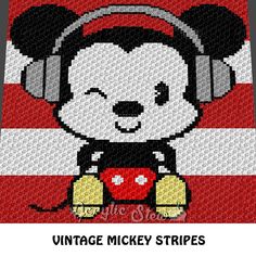 a cartoon character with headphones on is shown in the cross stitch pattern, which has been