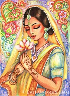 Woman Praying, India Decor, Afrikaanse Kunst, Lotus Art, Madhubani Art, Indian Woman, Indian Folk Art, Madhubani Painting, Indian Paintings