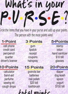 what's in your purse? the person with the most points on their finger