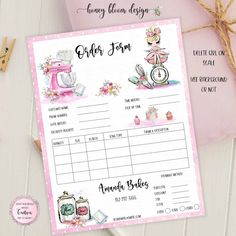 a pink and white check card with an image of a sewing machine on the front