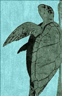 a drawing of a sea turtle on a blue background