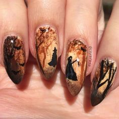 Autumn Witch Nails, Forest Themed Nails, Woodland Nails, Witchy Autumn, Nails Witchy, Cotton Candy Nails, Witch Nails, Witchy Nails, Halloween Beauty