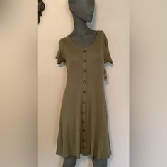 Sonoma Womens Dress Sage Green Short Sleeve Knit Button Down Size M Nwt Casual Dresses With Button Back, Green Mini Dress With Button Closure And Short Sleeves, Green Button-up Casual Midi Dress, Fitted Green Button-up Mini Dress, Green Button-up Daywear Dress, Dress Sage Green, Green Button-up Mini Dress With Button Closure, Dress Sage, Cami Midi Dress