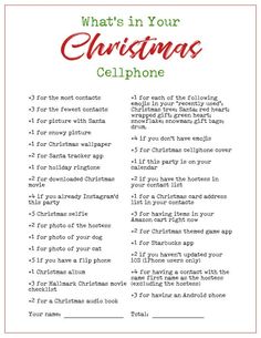 what's in your christmas cellphone? printable for kids and adults to use