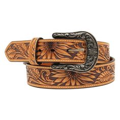 Nocona Women's Sunflower Embossed Western Belt Tooled Sunflower, Nocona Belt, Tooled Leather Belts, Western Boots For Men, Western Women, Western Belt, Boot Jewelry, Tool Belt, Work Boots Men