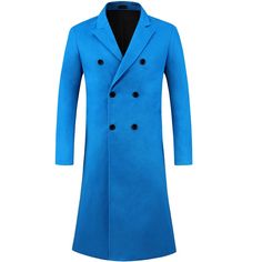 The solid color long overcoat features a double-breasted design, showing out the unique charm of your outfit. The overcoats are made of soft and comfortable fabric, keeping you warm in cold weather. The winter long coats can be dressed up for formal events or worn casually for everyday use, such as business meetings, dinners, weddings, winter gatherings, etc. Double-breasted Long Pea Coat, Solid Double-breasted Long Pea Coat, Solid Color Long Pea Coat With Double-breasted Button, Blue Business Pea Coat For Winter, Blue Business Outerwear With Double-breasted Button Fastening, Blue Double-breasted Long Sleeve Pea Coat, Blue Double-breasted Outerwear For Winter, Blue Double-breasted Pea Coat With Button Closure, Winter Blue Outerwear With Double Button Closure