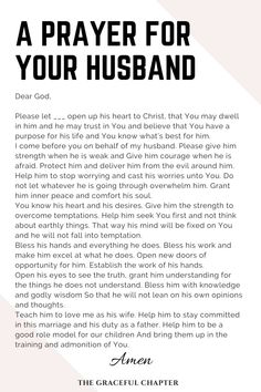 a prayer for your husband with the words in black and white