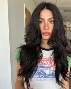 Tones Of Brunette Hair, Dark Shades Of Brown Hair, Hair Color Inspo For Dark Hair, Dark Brown Inspo Hair, Dark Hair On Pale Skin Blue Eyes, Dark Brown On Pale Skin, Dark Brown With Caramel Money Piece, Hair For Tan Skin Tone Brown Eyes, Pale Skin And Brown Hair