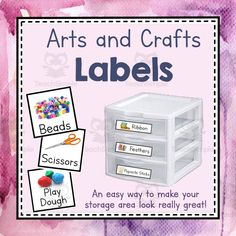 More than 40+ simple and cute labels for your arts and crafts supplies. This product comes with a small rectangle label (20 to a page) and a larger square label (12 to a page) for each supply item. If you find that there are any crucial crafts missing that you need, let me know! I can easily add and update this product. What You Get:40+ rectangle labels for arts and crafts supplies40+ square labels for arts and crafts supplies Labels for the following craft supplies: feathers, pompoms, Label Organization, Craft Labels, Cute Labels, Craft Label, Supply Labels, Art And Craft Materials, Foam Shapes, Arts And Crafts House, Glitter Art