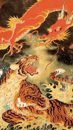 Tiger Traditional, Dragon And Tiger, Japanese Art Print, Arte Peculiar