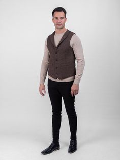 Burns Barleycorn Brown Waistcoat with Revere Complement your tweed jacket with one of our tweed waistcoats. Burns Barleycorn Brown Waistcoat with Revere tweed waistcoat is a timeless investment piece. This brown tweed fabric has been expertly handwoven and made into a true piece of Irish design. This waistcoat can be styled with casual suits, sports jackets, and with business wear Our Burns Barleycorn Brown Waistcoat with Revere tweed waistcoat is handmade from beautiful Barleycorn Brown tweed. Brown Waistcoat, Peaky Blinders Characters, Herringbone Vest, Casual Suits, Tweed Waistcoat, Sports Jackets, Irish Design, Female Head, Brown Tweed