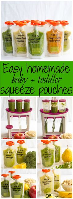 the instructions for how to make homemade baby and todd squeeze pouches with vegetables in them