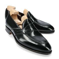 BLACK CORDOVAN FULL STRAP LOAFERS Black Cap Toe Loafers For Galas, Classic Loafers With Rubber Heel Cap And Almond Toe, Timeless Black Cap Toe Loafers, Classic Loafers With Almond Toe And Rubber Heel Cap, Black Classic Loafers For Galas, Classic Black Loafers For Galas, Black Penny Loafers, Cordovan Shoes, Mens Summer Outfits