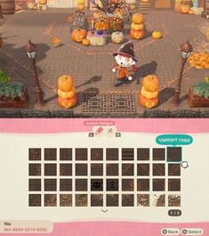 an animal crossing game with pumpkins in the background and another screenshot of it