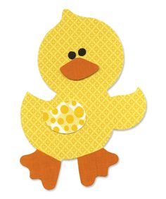 a paper cut out of a yellow duck with polka dots on it's chest