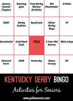 the kentucky derby bingo game is shown in red and black with text that reads, kentucky derby