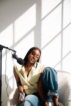 black woman brand photoshoot Black Women Ig Post, Black Woman Podcast Aesthetic, Black Women Writers, Laid Back Photoshoot, Black Women Photographers, Black Creative Director Aesthetic, Black Women Podcast, Black Woman Content Creator, Black Woman Public Speaking