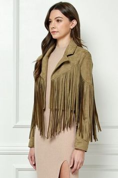 Suede Fringe Jacket, The Fringe, Fringe Jacket, Suede Fringe, Suede Fabric, Moto Jacket, Jeans Dress, Boho Style, Outfit Sets