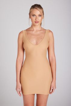 Gabriella White Dress | Dresses | NADINE MERABI Elegant Seamless Mini Dress For Party, Chic Beige Dress With Built-in Bra, Elegant Seamless Party Mini Dress, Elegant Seamless Slip Dress For Night Out, Elegant Seamless Mini Dress For Spring, Elegant Seamless Bodycon Mini Dress, Elegant Taupe Sleeveless Dresses, Elegant Sleeveless Taupe Dress, Elegant Beige Seamless Dress