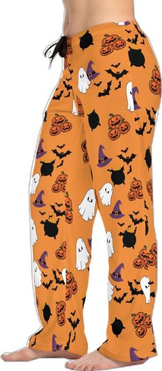 Casual Halloween Pajama Party Bottoms, Casual Halloween Orange Sleepwear, Casual Halloween Sleepwear Loungewear, Casual Halloween Sleepwear For Loungewear, Casual Bottoms For Halloween Pajama Party, Casual Bottoms For Pajama Party And Halloween, Orange Sleepwear For Halloween, Casual Orange Sleepwear For Fall, Pjs Halloween