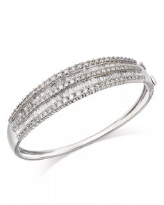 Bloomingdale's - Diamond Three Row Bangle Bracelet in 14K White Gold, 1.50 ct. t.w. Diamond Bangle With Baguette Diamonds For Anniversary, Baguette Diamond Bangle For Anniversary, Anniversary Bangle With Baguette Diamonds, Fine Jewelry Baguette Diamond Bangle Bracelet, Anniversary Baguette Diamond Bangle Bracelet, Classic Bangle With Baguette Cut Diamond Accents, Fine Jewelry Diamond Bracelet With Baguette Diamonds, Fine Jewelry White Gold Bangle With Baguette Diamonds, Fine Jewelry Round Diamond Bracelet With Baguette Diamonds