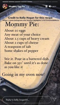 the recipe for mommy pie is shown in an appliance box with instructions on how to make it