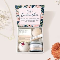 GET 50% OFF NOW! No code needed. Godmothers can be like second moms to their godchildren. The bond is truly magical. Show your love and appreciation to a special godmother with this heartfelt gift. BOX ∙ I N C L U D E S 1 Tranquil Lavender Soy Wax Candle 1 Peppermint-Shea Lip Balm 1 Lavender Natural Castile Soap 1 Relaxing Rose Petal Bath Bomb 1 Uplifting Orange Bath Bomb 1 Heartfelt Greeting Card (as shown in the 1st image) 1 Engraved Wood Heart with an Inspirational Message OPTIONAL ADD-ON: Go Godmother Quotes, Rose Petal Bath, Dear Ava, Spa Gift Box, Lavender Soap, Lavender Candle, Luxury Soap, Wood Hearts, Spa Gifts