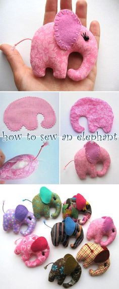 an image of stuffed animals made out of cloths and felt pieces with instructions for how to sew them