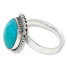 Chaco Canyon Sterling Silver Campitos Turquoise Round Soitaire Ring  Showcasing shapes, details and materials traditional to Navajo design, this bold solitaire design is a distinctive embellishment to any outfit.       Approx. 5/8"L x 9/16"W x 1/4"H; shank 1/8"W     Stamped .925 sterling silver; polished, oxidized finish      Rope and bead detail; handcrafted     Designed and Crafted in the USA   Stone Information      All sizes and weights approximate     Stabilized Campitos Turquoise: Round (1 Bohemian Turquoise Rings With Gemstone Accents, Turquoise Bohemian Rings With Gemstone Accents, Adjustable Turquoise Ring With Stone Setting, Round Turquoise Ring With Gemstone Accents, Adjustable Turquoise Opal Ring, Chaco Canyon, Southwest Jewelry, Color Bands, Jewelry Show