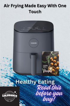 an air fryer with the words healthy eating read this before you buy it on amazon